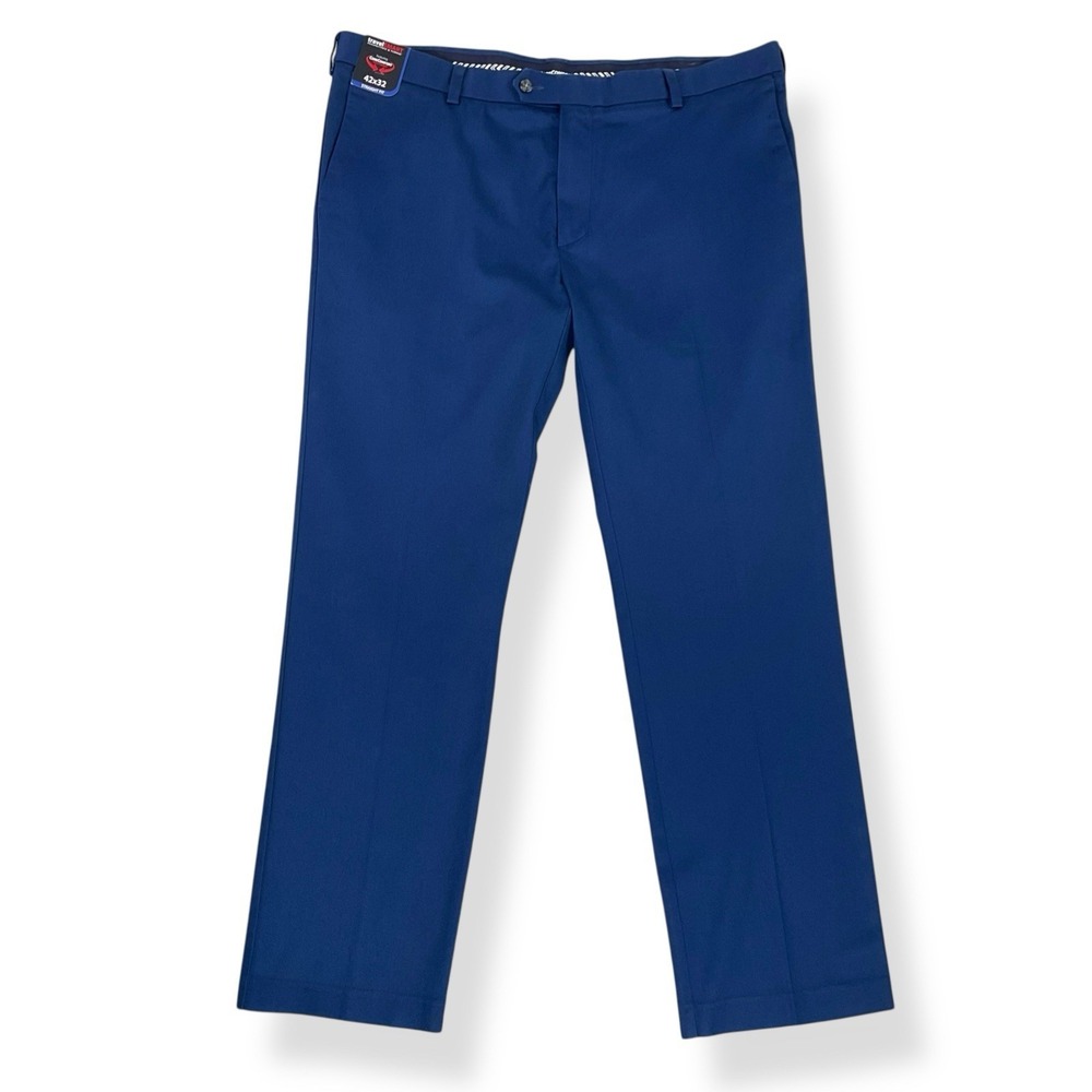 Roundtree & Yorke Pants Men 42x32 Blue Travel Smart Straight Non-Iron NWT